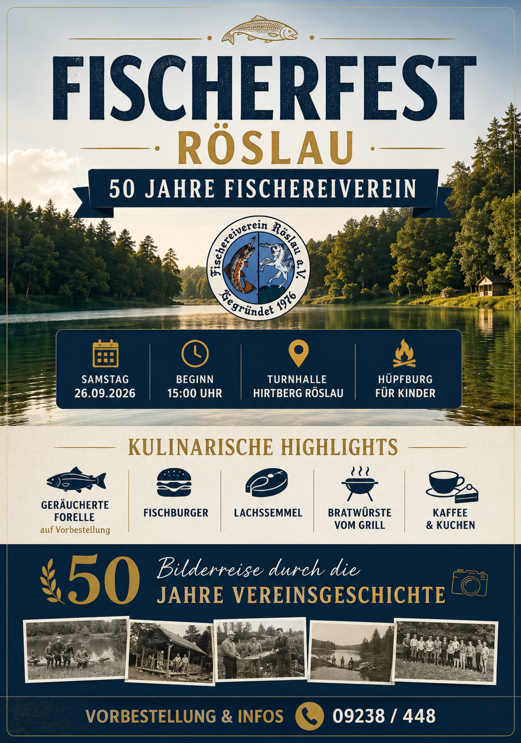 Fischerfest Röslau – 50 Jahre Fischereiverein – Samstag 26.09.2026, 15 Uhr, Turnhalle Hirtberg Röslau